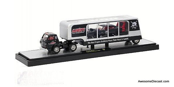 M2 Machines 1:64 1970 Dodge L600 COE w/ Car Carrier Trailer and 1969 Dodge Charger Daytona Hemi, Lunati Engines
