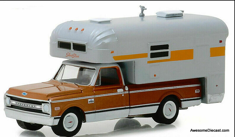 Greenlight 1:64 1970 Chevrolet C10 Cheyenne w/Silver Streak Camper, Copper