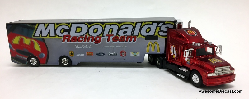 Racing Champions 1:64 NASCAR  Ford LN9000 w/ Car Transporter Trailer: McDonalds Racing Team, Bill Elliot