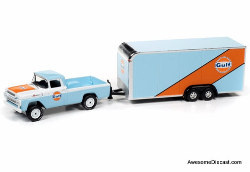 Johnny Lightning 1:64 1959 Ford F-250 w/Enclosed Car Trailer: Gulf Oil