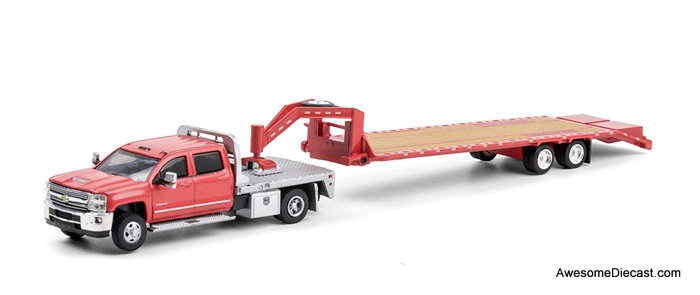 Greenlight 1:64 2018 Chevrolet Silverado 3500HD w/Gooseneck Trailer, Red