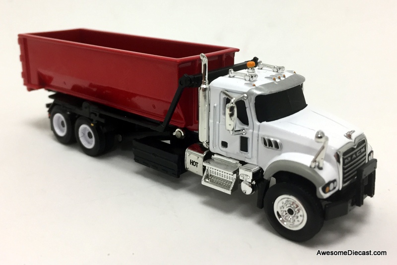 First Gear 1:87 Mack Granite Truck w/Roll-Off Container, White/Red