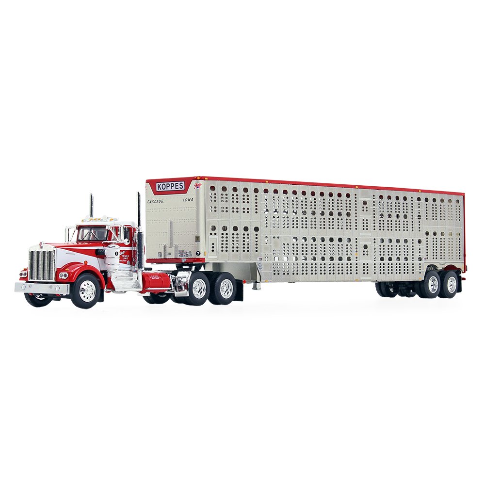 DCP by FG Kenworth 1:64 W900A Day Cab & Wilson Silverstar Livestock Trailer: Koppes Trucking