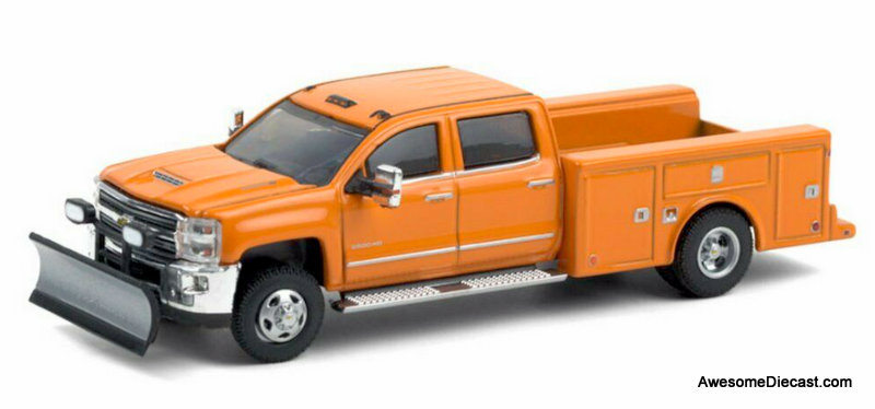 Greenlight 1:64 2018 Chevrolet Silverado 3500HD Service Truck, Orange: Snow Plough