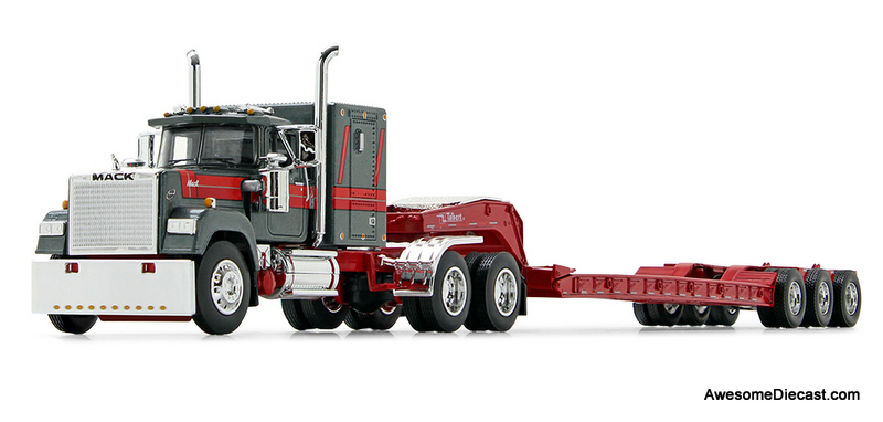 Last One!! DCP by FG 1:64 Mack Super Liner Sleeper Cab w/LowboyTrailer, Gun Metal/Red