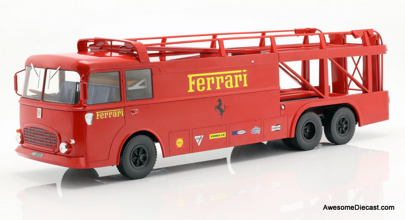 Norev 1:18 Fiat Bartoletti 306/2 Transporter w/Two Ferrari Racing Cars