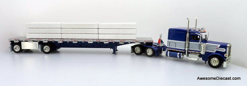 Only One! Tonkin Replicas 1:53 Peterbilt 389 Sleeper Cab w/ 48' Flatbed Trailer and Lumber Load: Show Truck, Blue
