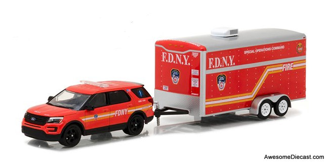 RARE!! Greenlight 1:64 2016 Ford Explorer FDNY  Special Operations Command Trailer