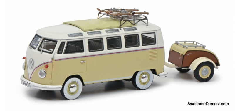 Schuco 1:43 Volkswagen T1 Samba w/Trailer: Ski Trip