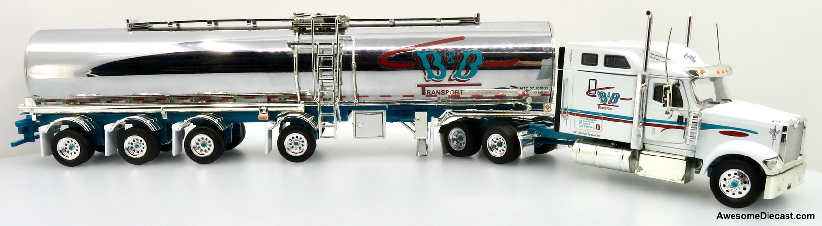 Only One! Tonkin Replicas 1:53 International 9900 Sleeper Cab w/ Chrome Chemical Tanker Trailer: B&B Transport