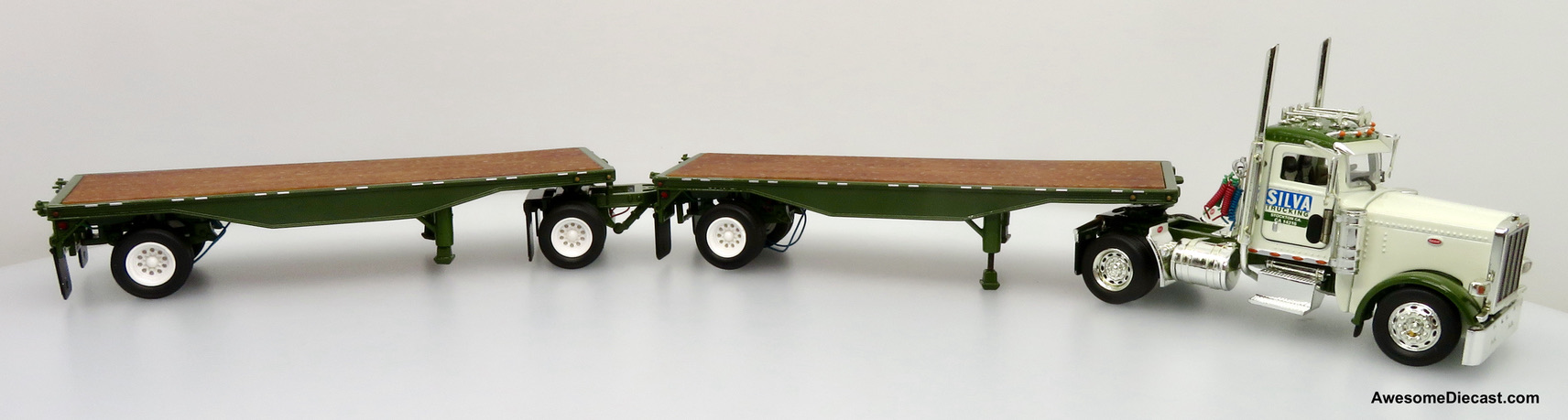Only One! Tonkin Replicas 1:53 Peterbilt 388 Day Cab w/ 26' Double Flatbed Trailers: Silva Trucking