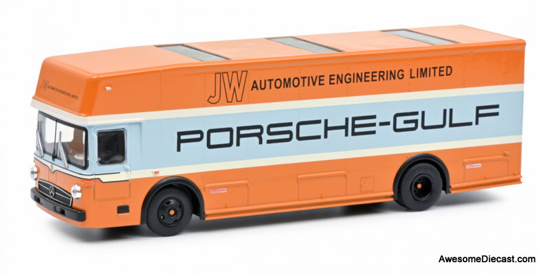 Schuco 1:64 Mercedes Benz 0317 Race Car Transporter: Porsche-Gulf