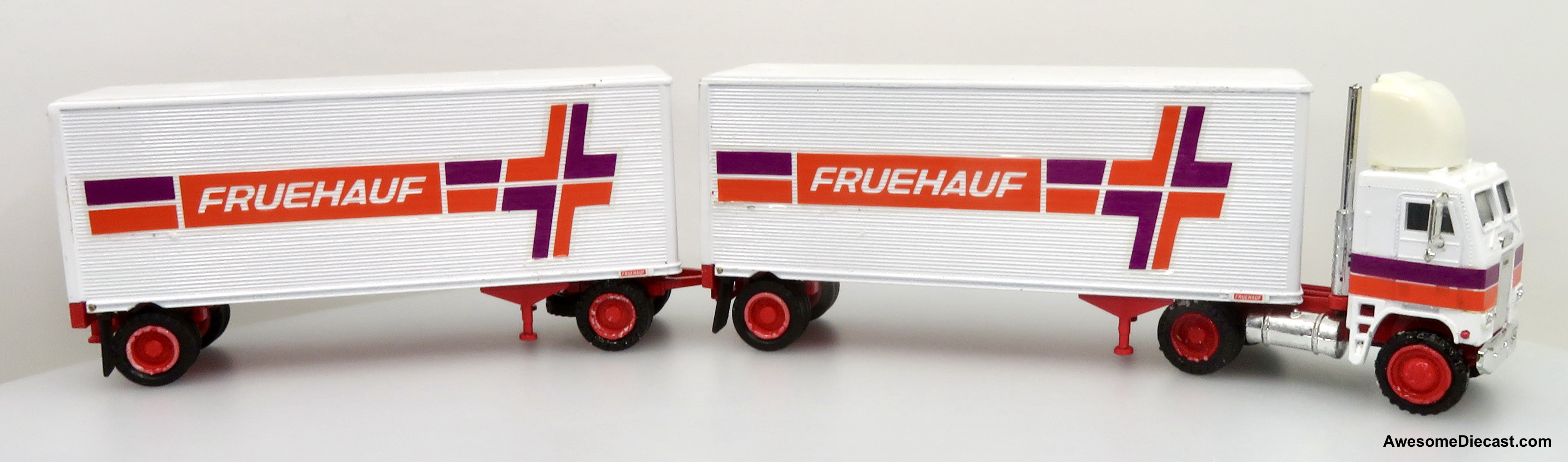 Only One! Tonkin Replicas 1:64 Freightliner COE w/ 28' Double Pup Trailers: Fruehauf