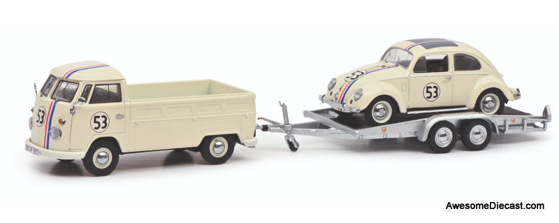 Schuco 1:43 Volkswagen T1 Pick-Up w/Trailer & Volkswagen Beetle #53