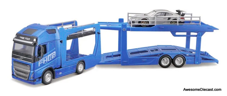 Burago 1:43 Volvo FH16 Multi Car Carrier w/Porsche 911 GT2 RS