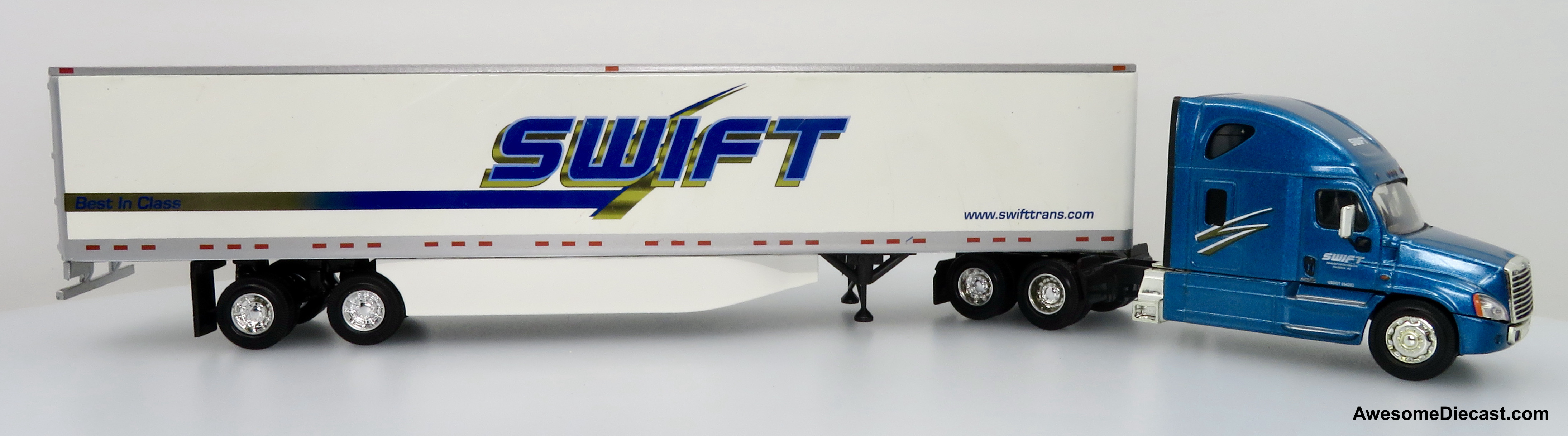 Only One! PEM Tonkin Replicas 1:64 Freightliner Cascadia Sleeper Cab, Blue w/ 53' Trailer: Swift Transportation