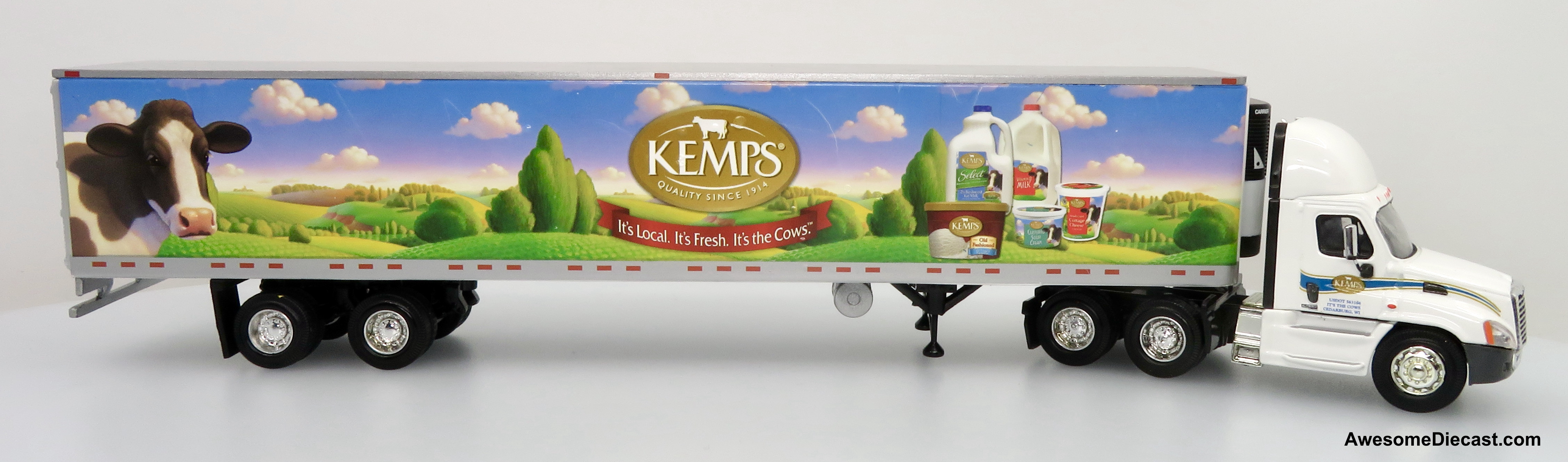 Only One! PEM Tonkin Replicas 1:64 Freightliner Cascadia Day Cab w/ 53' Refrigerated Trailer: Kemps