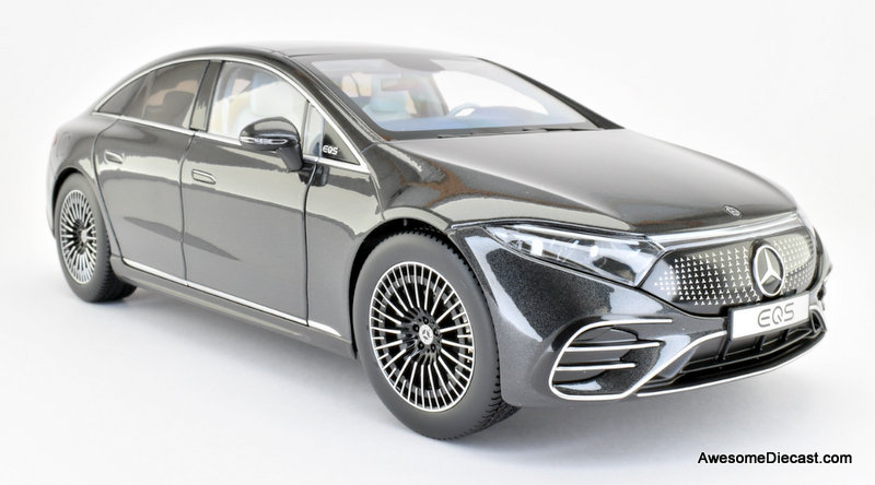 NZG 1:18 2022 Mercedes-Benz EQS V297, Metallic Graphite Gray (Dealer Edition)