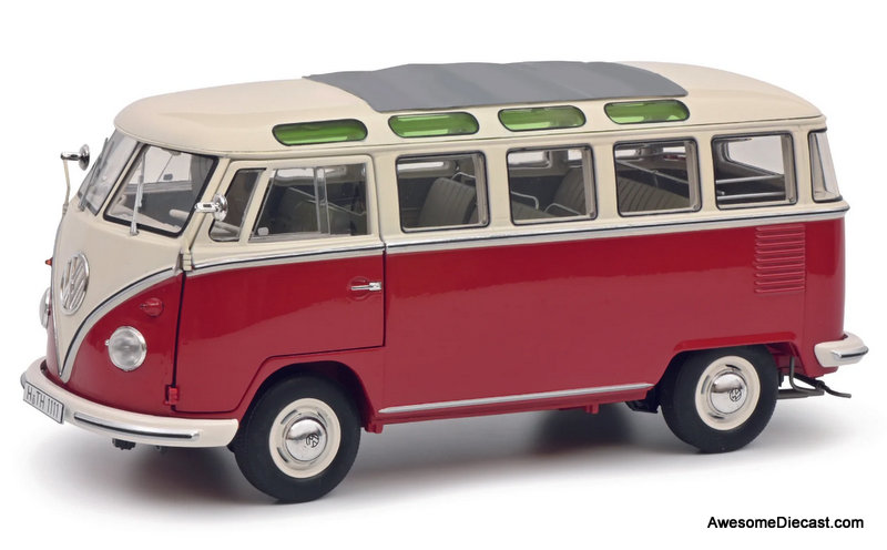 Schuco 1:18 Volkswagen T1 Samba, Red/White