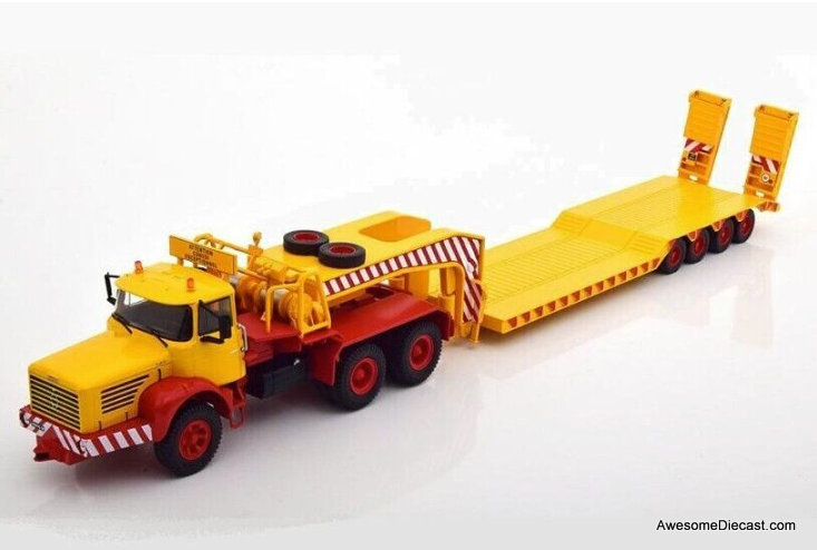 IXO 1:43 1960 Berliet TB015 M3 6x4 w/Lowboy Trailer, Red/Yellow