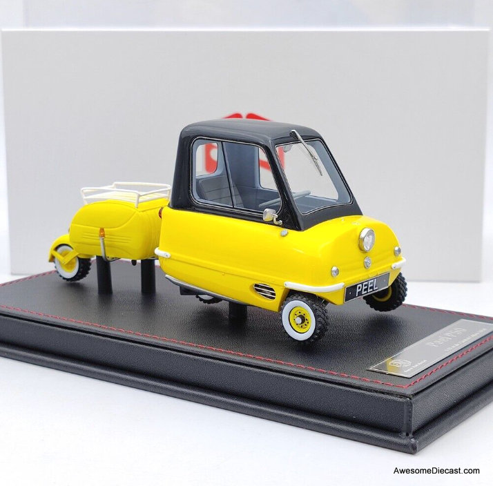 S.U.M. 1:18 1964 Peel P50 Micro Car w/Trailer, Yellow