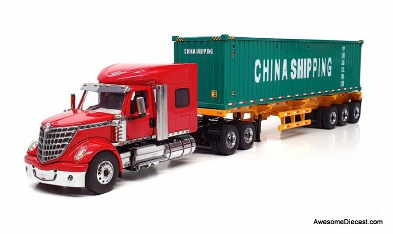 Diecast Masters 1:50 International LoneStar Sleeper  w/Skeletal Trailer and 40' China Shipping Container