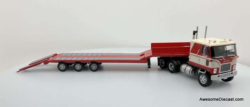 Altaya 1:43 1970 GMC Astro 95 COE w/Lowboy Trailer, Red/Cream