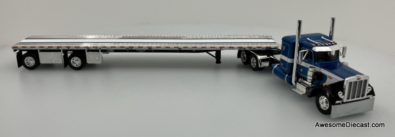 DCP by FG 1:64 Peterbilt 359 Sleeper w/Wilson Roadbrute 53' Flatbed Spread-Axle Trailer, Metallic Blue 