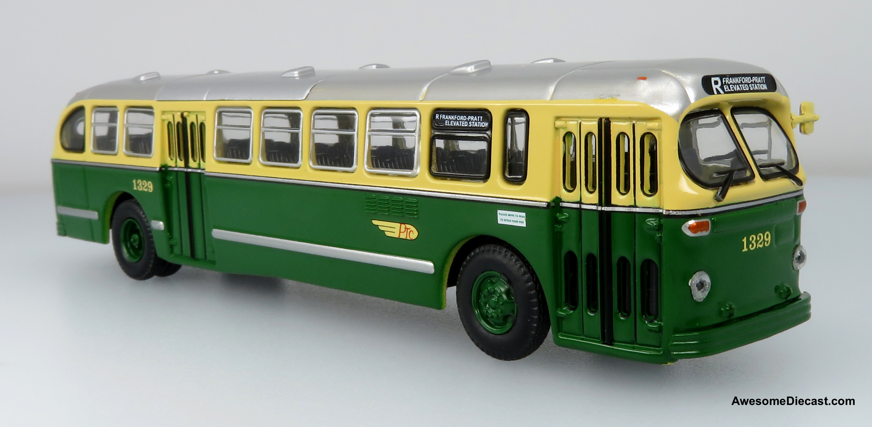 1952 ACF Brill CD-44 Transit Bus - Philadelphia Transportation Company - Route: R Frankford-Pratt Elevated Station - 1:87 (HO) Diecast Bus by Iconic Replicas