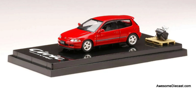 Hobby Japan 1:64 Honda Civic EG6 SiR-S w/Engine Display, Mirano Red