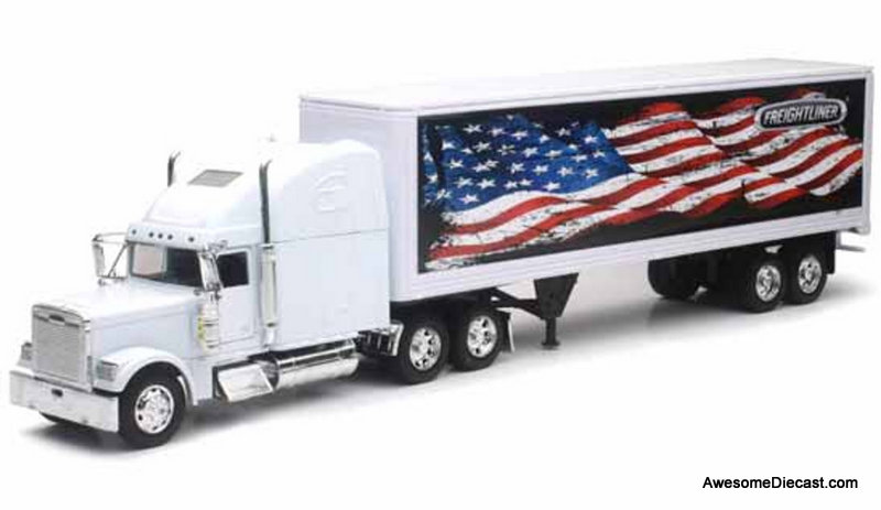 New Ray 1:32 Freightliner Classic XL Sleeper Cab w/53' Dry Goods Utility Trailer: Patriotic Graphics 
