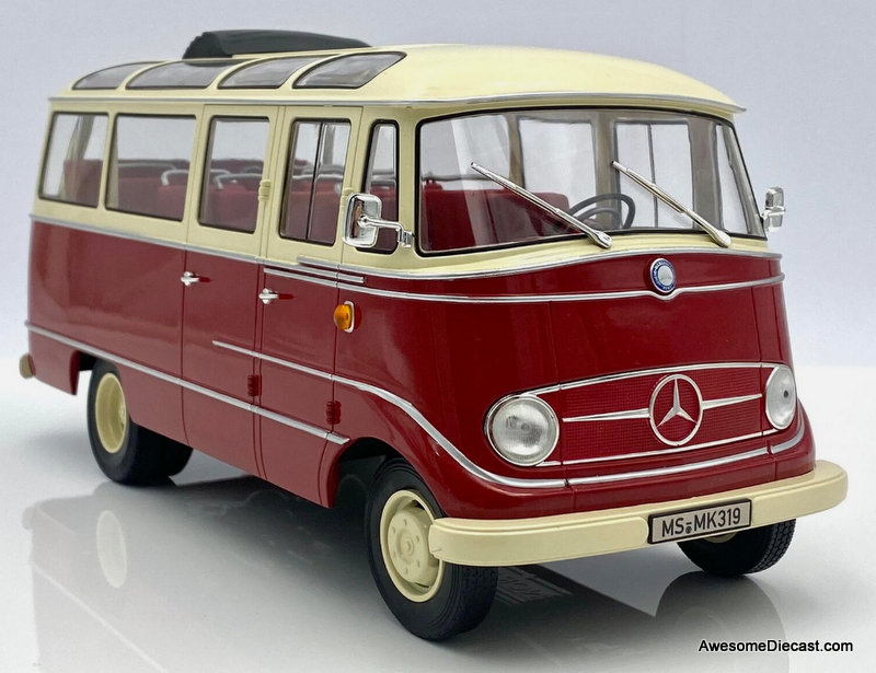 Norev 1:18 1960 Mercedes Benz 0319 Bus, Red/Cream Norev 1:18 1960 Mercedes Benz 0319 Bus, Red/Cream