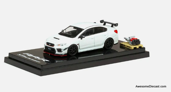 Hobby Japan 1:64  Subaru WRX STI RA-R w/ Engine, Crystal White Pearl 