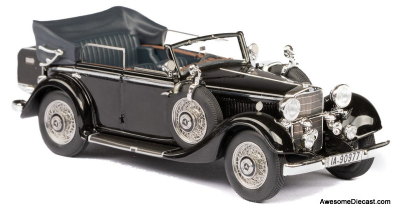 Esval Models 1:43 1933-36 Mercedes-Benz 290 W18 Cabriolet D Short Wheel Base (Top Down), Black