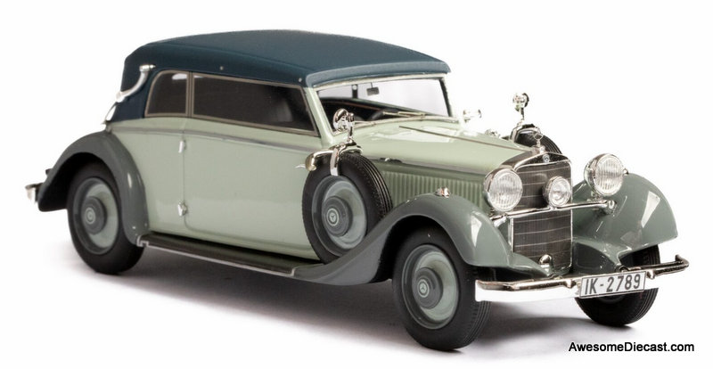 Esval Models 1:43 1934-37 Mercedes-Benz 290 W18 Cabriolet B Long Wheel Base, (Top Up), Gray