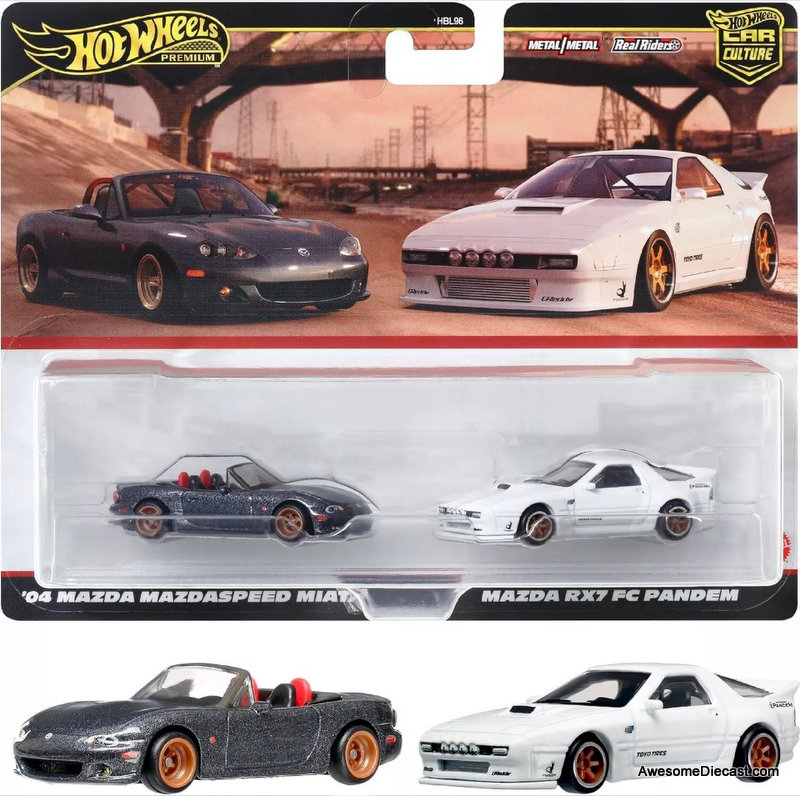 Hot Wheels 1:64 Premium 2004 Mazda Miata & Mazda RX7 FC Pandem