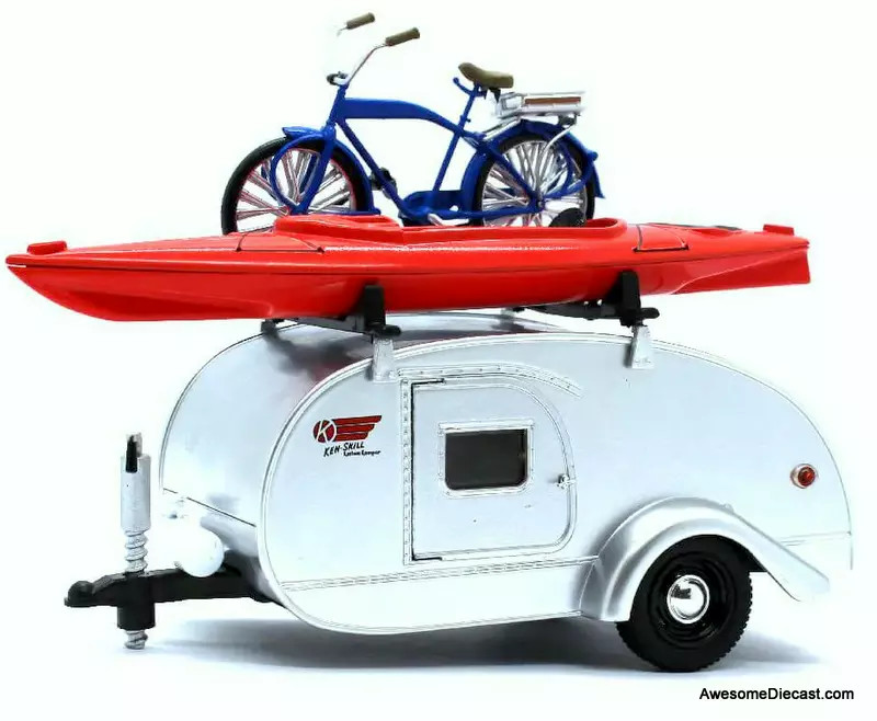 Greenlight 1:24 1947 Ken-Skill Tear Drop Trailer w/Accessories, Silver Greenlight 1:24 1947 Ken-Skill Tear Drop Trailer w/Accessories, Silver