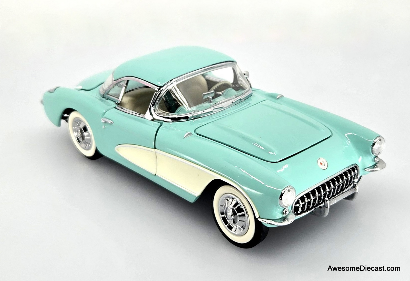1956 Chevrolet Corvette - Light Green/White 1:24 Diecast Model by