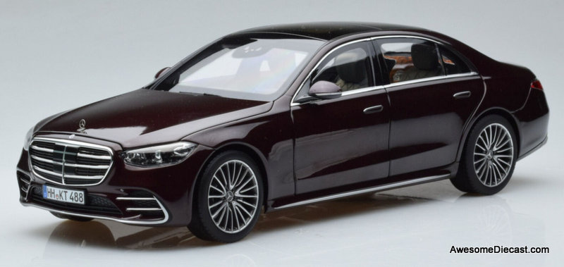 2021 Mercedes Benz S Class AMG, Metallic Red 1:18 Diecast Model Car by Norev