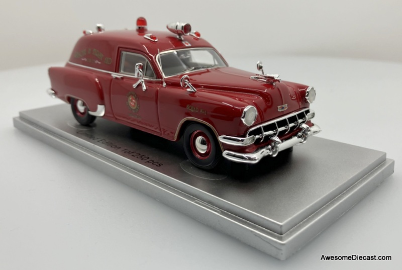 1954 Chevrolet National Ambulance Red, Royal Oak Michigan Fire Protection 1:43 Resin Cast Model by Kess