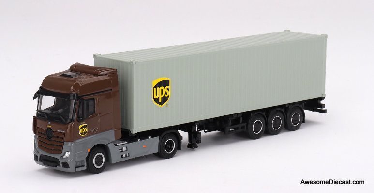 Mercedes Benz Actros Tractor w/40' Utility Trailer, UPS Europe 1:64 Diecast Model Truck by Mini GT