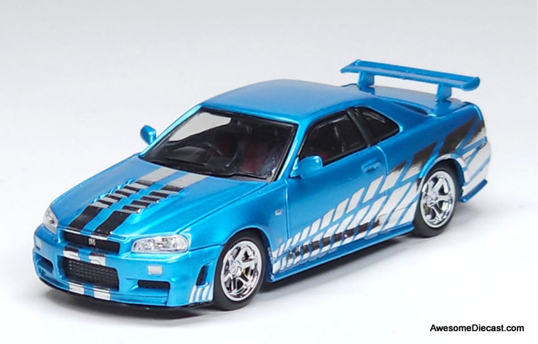 Nissan  Skyline GT-R R34, Blue/Chrome 1:64 Diecast Model Car by Stance Hunters
