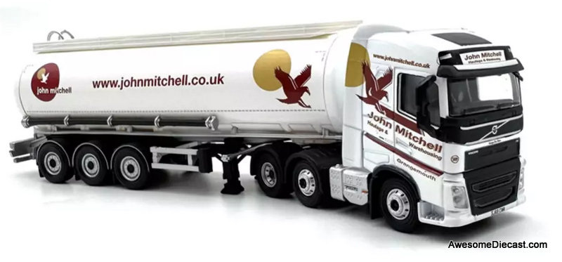 2019 Volvo FH4 Globetrotter XL w/Cylindrical Tanker: John Mitchell Haulage 1:76 Diecast Model Truck by Oxford Diecast 2019 Volvo FH4 Globetrotter XL w/Cylindrical Tanker: John Mitchell Haulage 1:76 Diecast Model Truck by Oxford Diecast