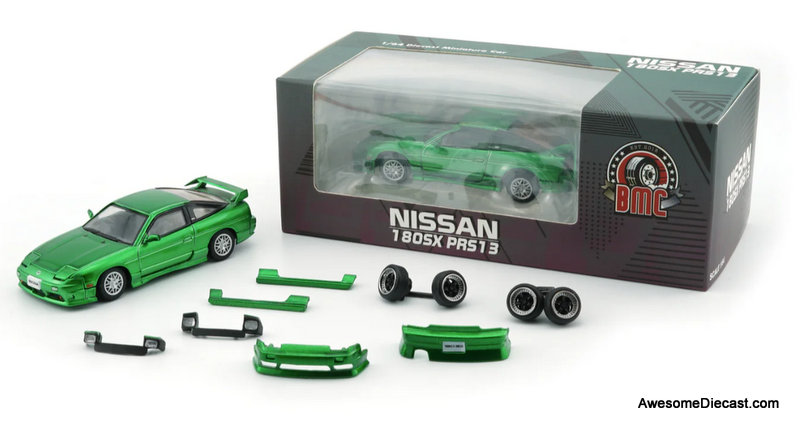 Nissan Silvia 180SX, Metallic Green RHD (w/Interchangable Parts) 1:64 Diecast Model Car by BM Creations