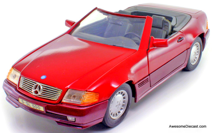 1989 Mercedes Benz 500SL Convertible, Red - Black Interior 1:18 Diecast Model by Road Legends
