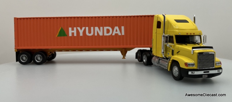 1993 Freightliner FLD 112 Hightop Sleeper w/ Dry Goods Shipping Container Trailer: Hyundai 1:43 Diecast/ABS Plastic Model Truck by Altaya