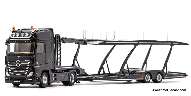 Mercedes Benz Actros w/Double Deck Car Transporter Trailer, Black 1:64 Diecast Model Truck by GCD Mercedes Benz Actros w/Double Deck Car Transporter Trailer, Black 1:64 Diecast Model Truck by GCD
