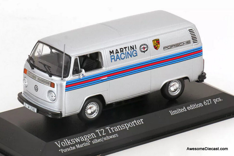 1972 Volkswagen T2 Delivery Van, Silver: Martini Racing 1:43 Diecast Model Vehicle by Minichamps
