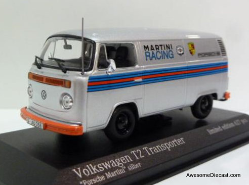 1972 Volkswagen T2 Delivery Van, Silver: Martini Racing (Porsche) 1:43 Diecast Model Vehicle by Minichamps