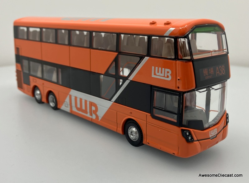 Volvo B8L Double Decker Bus, Orange: Route A38 Hong Kong Airport 1:64 Diecast Model Bus